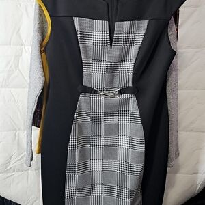 Elegant Black and White Houndstooth Dress